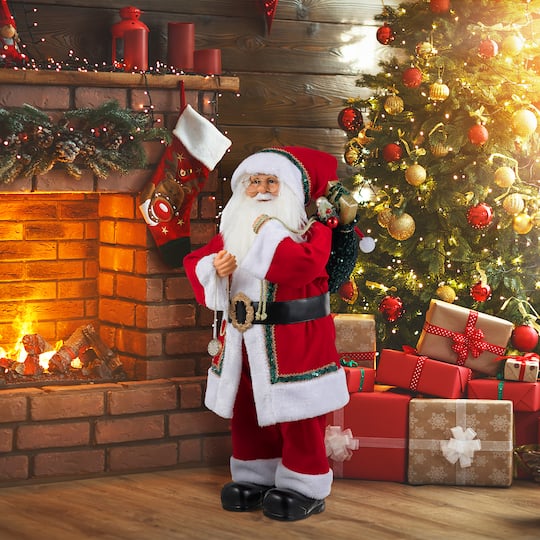 Glitzhome® 32" Oversized Faux Fur Traditional Christmas Santa Figurine